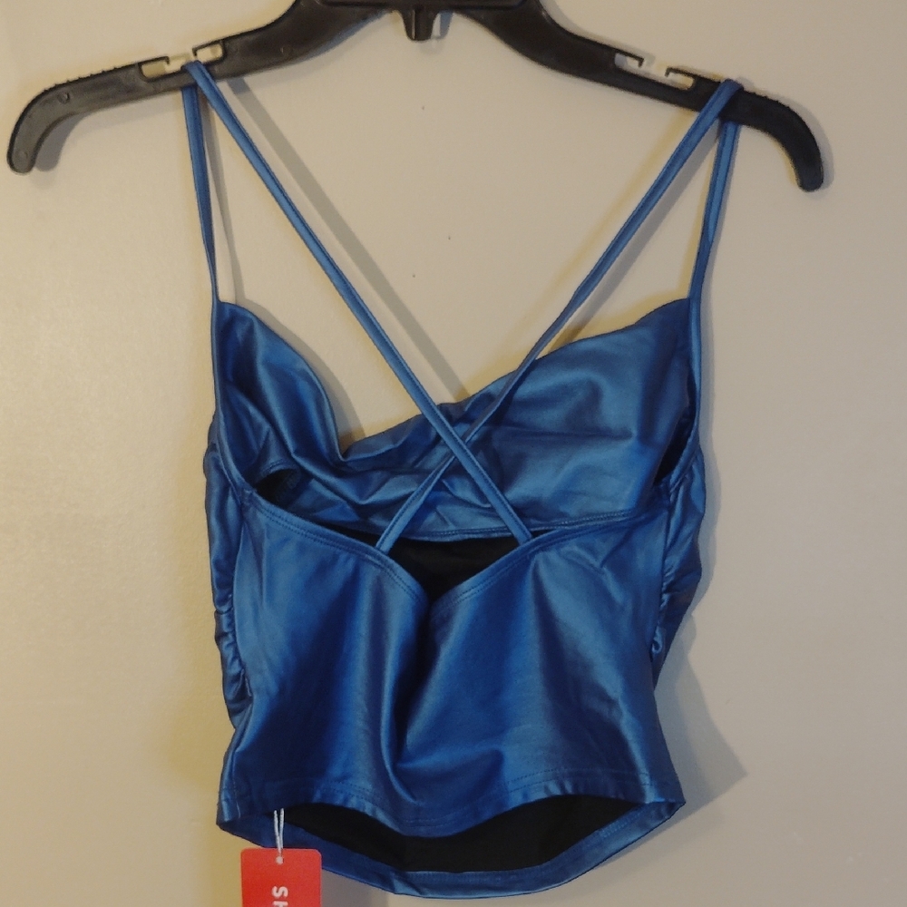 Sleek Blue Satin Cami Top - Picture 2 of 6